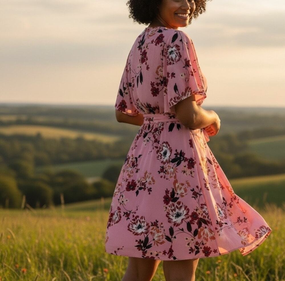 City Chic Pink Floral Mini Wrap Dress Size 20 Work Party Wedding Romantic $100